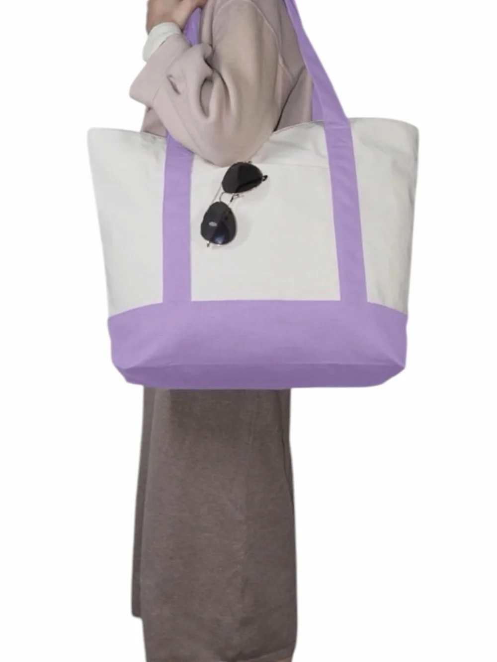 Cotton Canvas Large Tote Bag with Lavender Accents - NWT